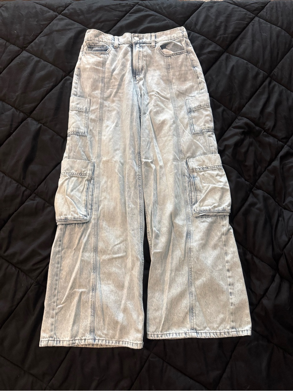 {SO} Light Blue High-Rise Utility Cargo Wide Leg Jeans